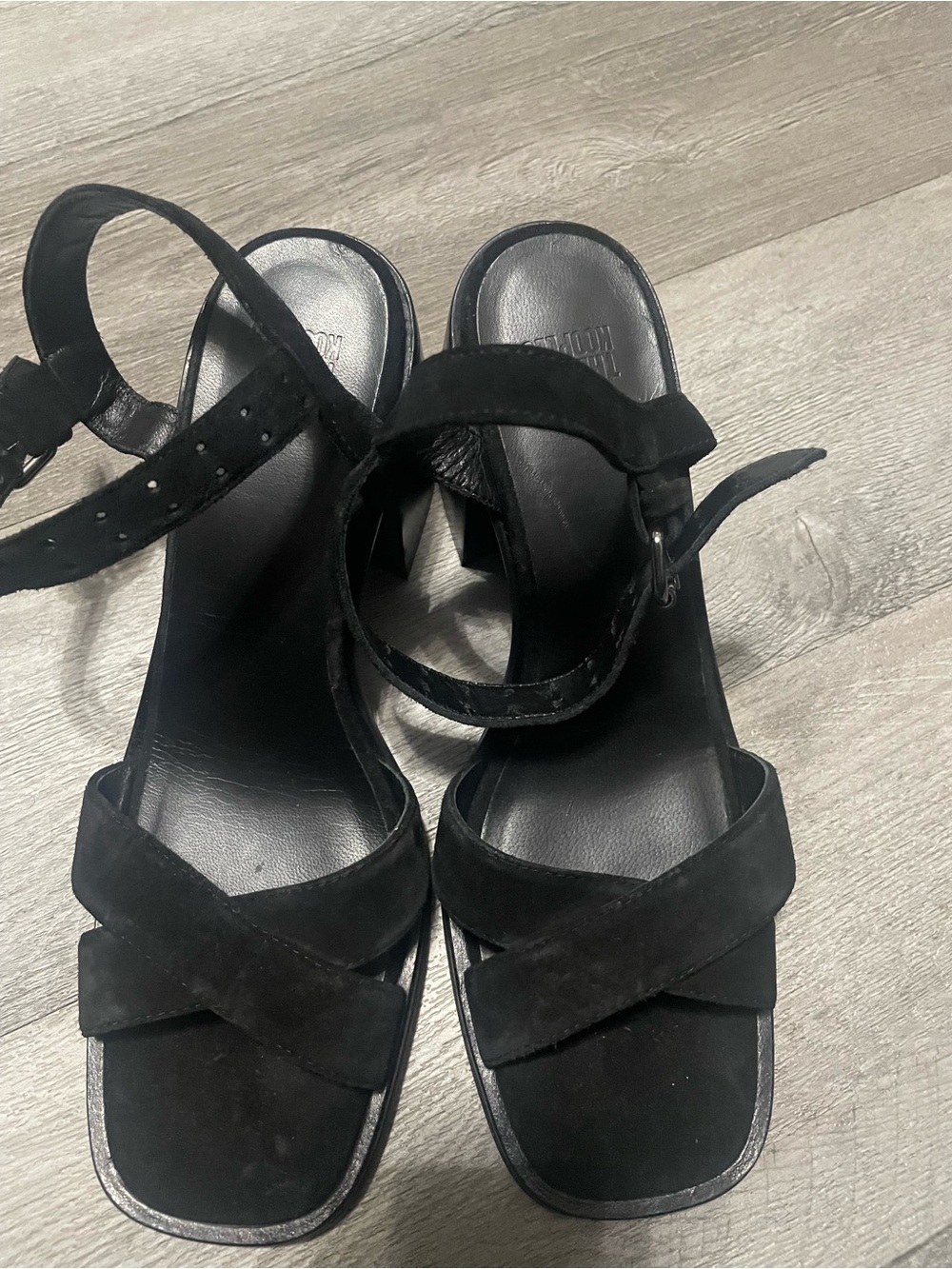 NWOB The Kooples Black Suede Cross-Strap Block Heel Sandals